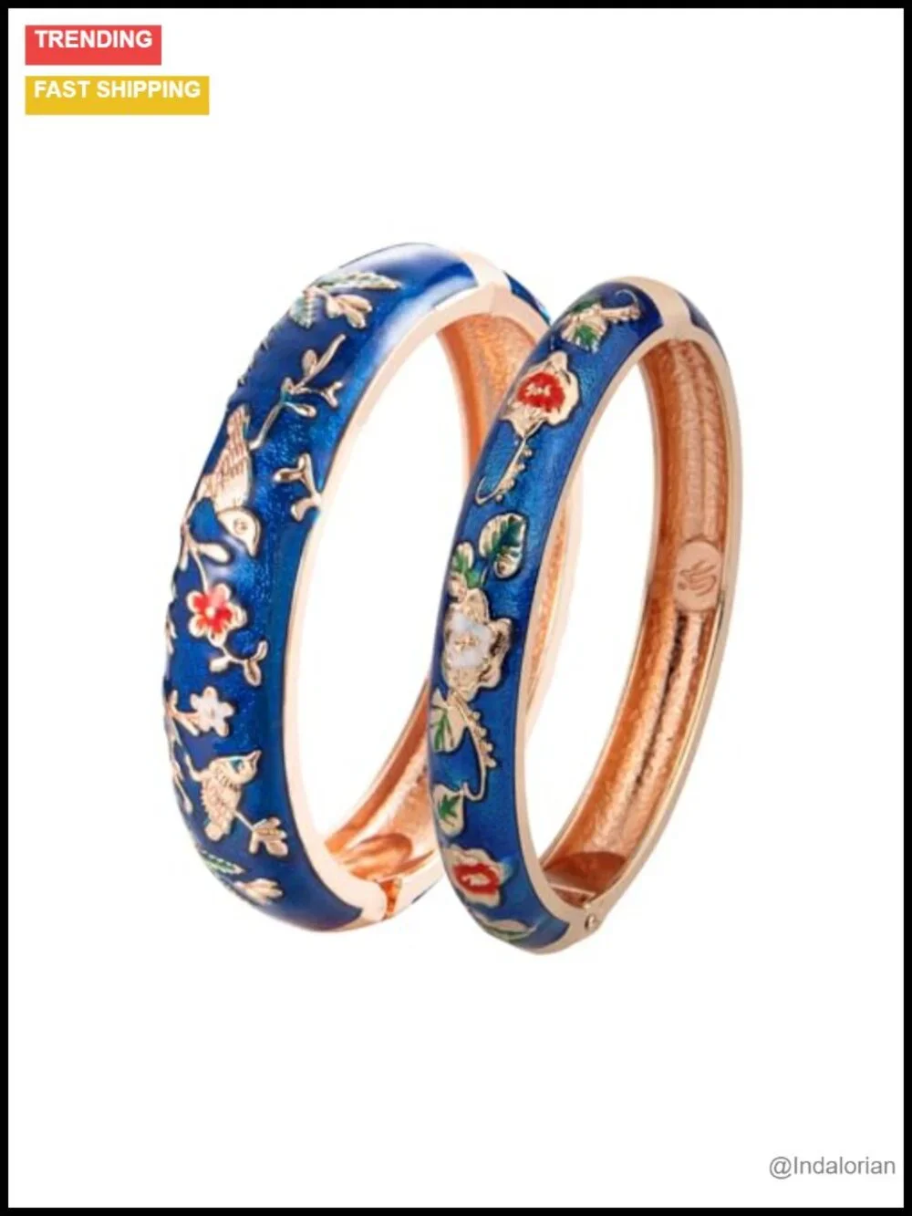 Cloisonne Enamel Bangle Bracelet Alloy Spring Hinged Bird Floral Jewelry Gift